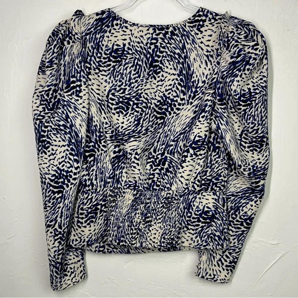 Express Multicolor Abstract Ruffle Smocked Long Sleeve Top Small - Picture 5 of 7